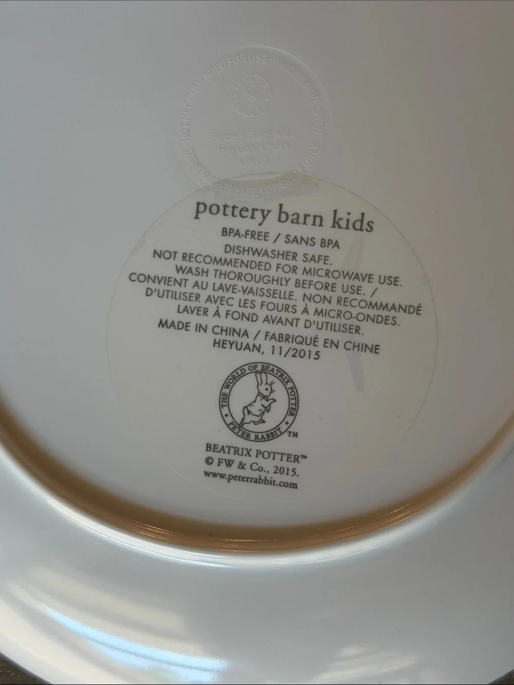 Pottery Barn Kids Peter Rabbit Plate